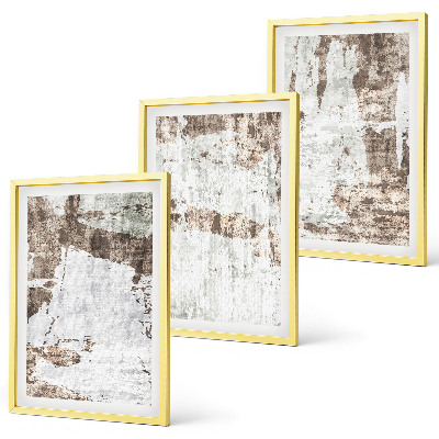 Conjunto de 3 quadros com moldura Padrões abstratos em branco e marrom