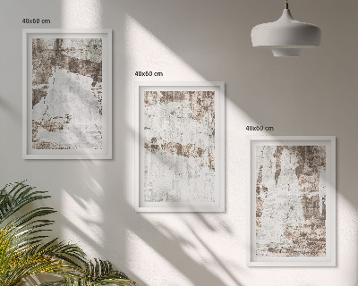 Conjunto de 3 quadros com moldura Padrões abstratos em branco e marrom