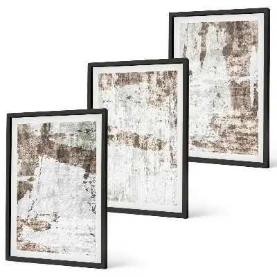 Conjunto de 3 quadros com moldura com padrões abstratos em branco e marrom