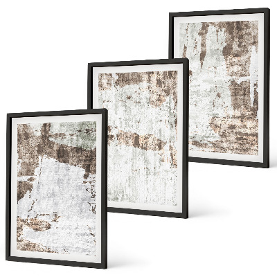 Conjunto de 3 quadros com moldura Padrões abstratos em branco e marrom