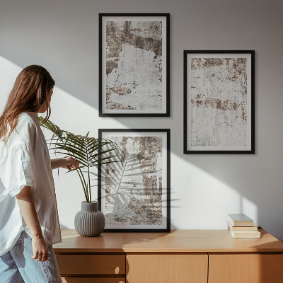 Conjunto de 3 quadros com moldura Padrões abstratos em branco e marrom