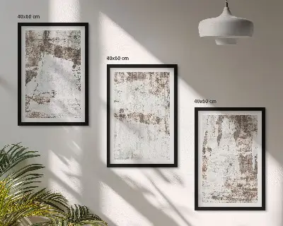Conjunto de 3 quadros com moldura com padrões abstratos em branco e marrom