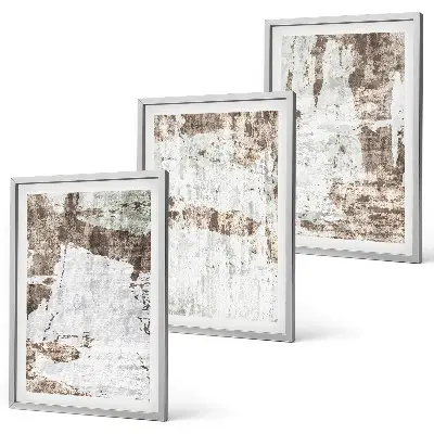 Conjunto de 3 quadros com moldura com padrões abstratos em branco e marrom