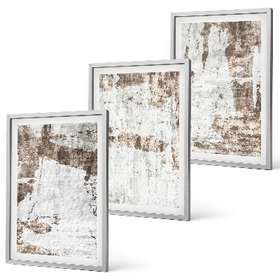 Conjunto de 3 quadros com moldura Padrões abstratos em branco e marrom