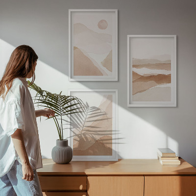 Conjunto de quadros para sala de estar Paisagens abstratas em tons de marrom