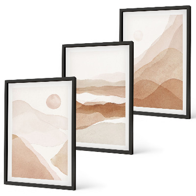 Conjunto de quadros para sala de estar Paisagens abstratas em tons de marrom