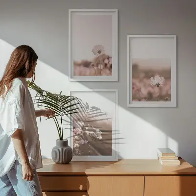 Composição de quadros moderna prados de flores silvestres com paisagens de verão