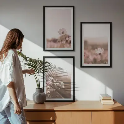 Composição de quadros moderna prados de flores silvestres com paisagens de verão