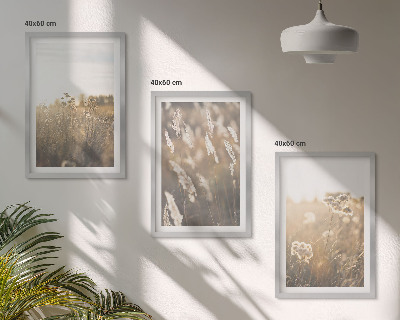 Conjunto de 3 quadros com moldura Gramado paisagístico, flores, calor