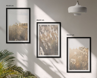 Conjunto de 3 quadros com moldura Gramado paisagístico, flores, calor