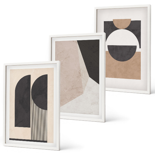 Conjunto de quadros para sala de estar Formas abstratas em tons de bege e marrom.