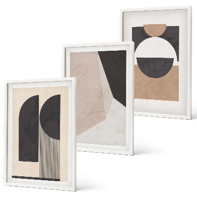 Conjunto de quadros para sala de estar Formas abstratas em tons de bege e marrom.
