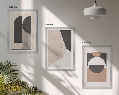 Conjunto de quadros para sala de estar Formas abstratas em tons de bege e marrom.