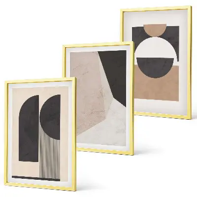Conjunto de quadros para sala de estar com estampas de formas abstratas em tons de bege e marrom