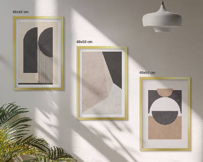Conjunto de quadros para sala de estar Formas abstratas em tons de bege e marrom.
