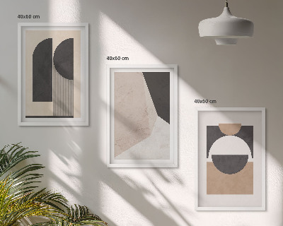 Conjunto de quadros para sala de estar Formas abstratas em tons de bege e marrom.
