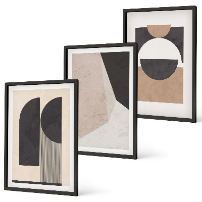 Conjunto de quadros para sala de estar Formas abstratas em tons de bege e marrom.