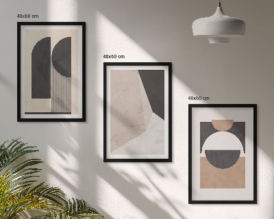 Conjunto de quadros para sala de estar Formas abstratas em tons de bege e marrom.