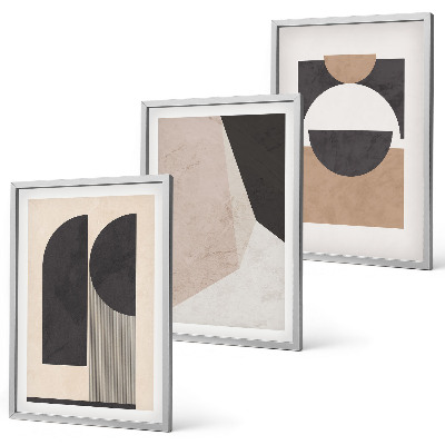 Conjunto de quadros para sala de estar Formas abstratas em tons de bege e marrom.