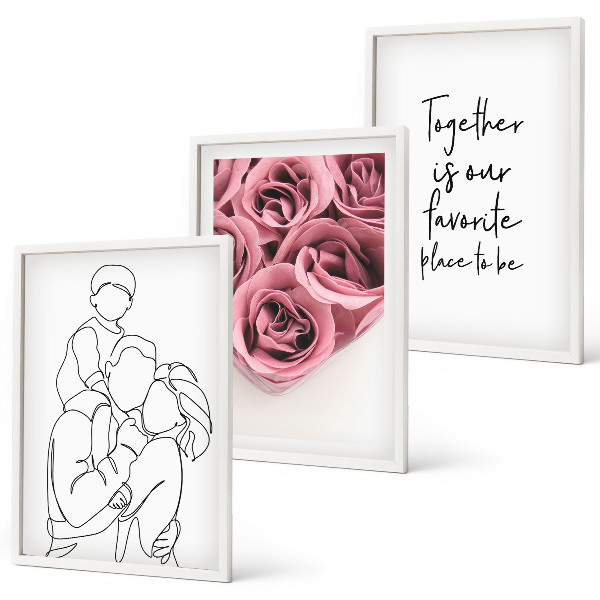 Composição de quadros moderna Buquês de rosas em estilo de desenho linear para a família
