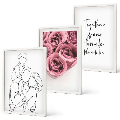 Composição de quadros moderna com buquês de rosas em estilo de desenho linear para a família