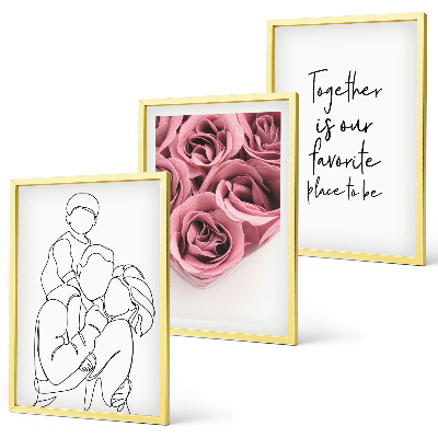 Composição de quadros moderna Buquês de rosas em estilo de desenho linear para a família