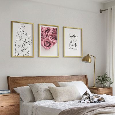 Composição de quadros moderna Buquês de rosas em estilo de desenho linear para a família
