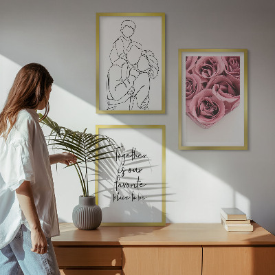 Composição de quadros moderna Buquês de rosas em estilo de desenho linear para a família