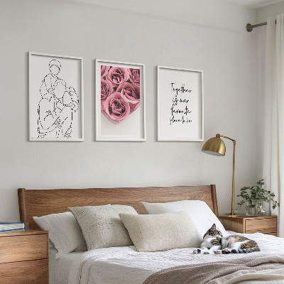 Composição de quadros moderna Buquês de rosas em estilo de desenho linear para a família
