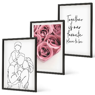Composição de quadros moderna Buquês de rosas em estilo de desenho linear para a família