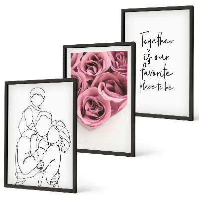 Composição de quadros moderna com buquês de rosas em estilo de desenho linear para a família