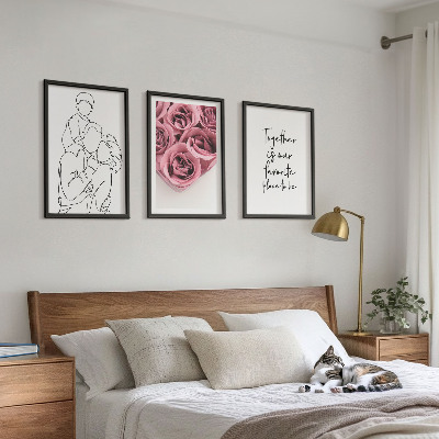 Composição de quadros moderna Buquês de rosas em estilo de desenho linear para a família