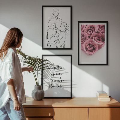 Composição de quadros moderna Buquês de rosas em estilo de desenho linear para a família