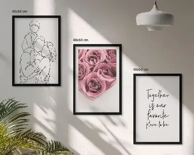 Composição de quadros moderna com buquês de rosas em estilo de desenho linear para a família
