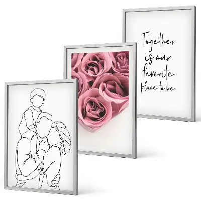 Composição de quadros moderna com buquês de rosas em estilo de desenho linear para a família