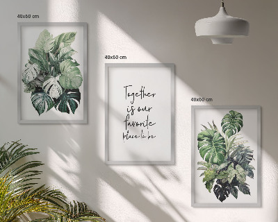 Conjunto de quadros para sala de estar Folhas verdes de plantas tropicais