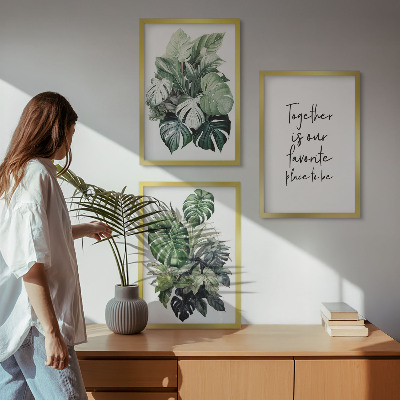 Conjunto de quadros para sala de estar Folhas verdes de plantas tropicais