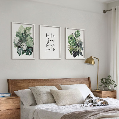 Conjunto de quadros para sala de estar Folhas verdes de plantas tropicais