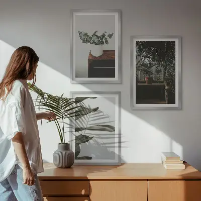 Conjunto de quadros decorativos estampa de plantas rústicas em vasos