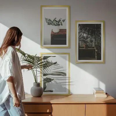 Conjunto de quadros decorativos estampa de plantas rústicas em vasos