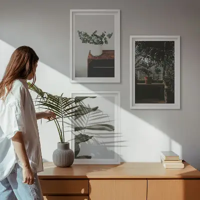 Conjunto de quadros decorativos estampa de plantas rústicas em vasos