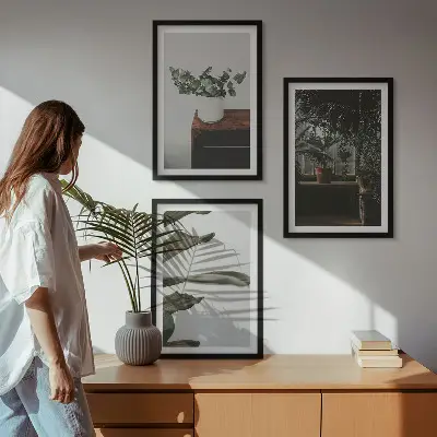 Conjunto de quadros decorativos estampa de plantas rústicas em vasos