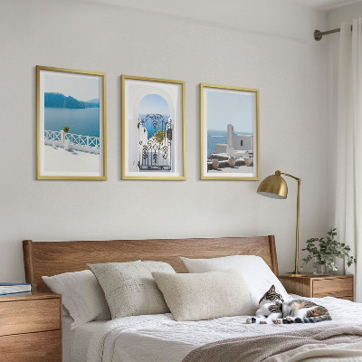 Conjunto de 3 quadros com moldura Edifícios do Mar Branco, Grécia