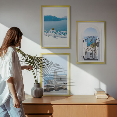 Conjunto de 3 quadros com moldura Edifícios do Mar Branco, Grécia