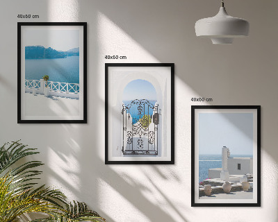 Conjunto de 3 quadros com moldura Edifícios do Mar Branco, Grécia
