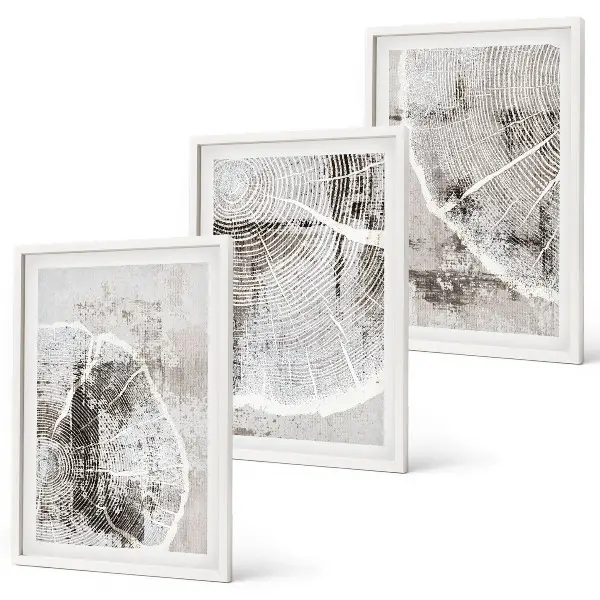 Conjunto de quadros para sala de estar com padrões de grãos de madeira cinza
