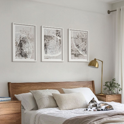 Conjunto de quadros para sala de estar Padrões de grãos de madeira cinza