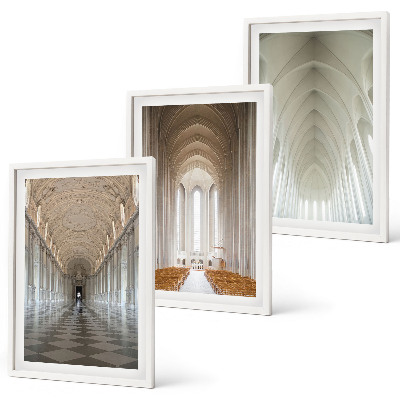 Conjunto de 3 quadros com moldura Interiores de edifícios históricos