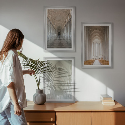 Conjunto de 3 quadros com moldura Interiores de edifícios históricos