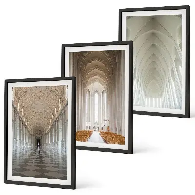 Conjunto de 3 quadros com moldura de interiores de edifícios históricos